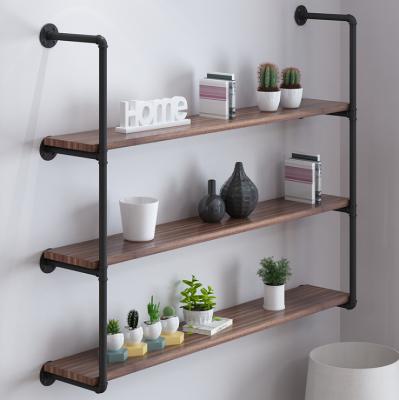 China Contemporary Industrial Detachable Bathroom Floating Hanging Shelf Metal Bathroom Shelf 3 Layers Wooden Rack Wall Mounted Storage for sale