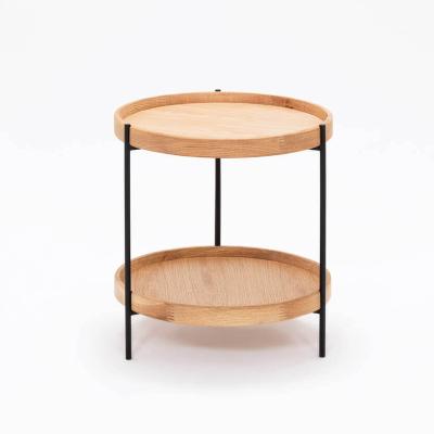 China Metal Foldable Wood Table Around Sofa Side Table End Foldable Coffee Side Table With Two Layers For Living Room for sale