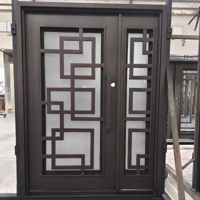 China Waterproof European Style Custom Designs Double Security Door Wrought Iron Front Entry Door for sale