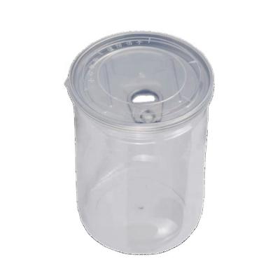 China Pop Top Factory Direct Selling Ring Pull Lid Plastic Can With PE Lid Around Clear Jars for sale