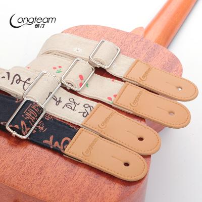 China GUITAR cotton and canvas ukulele strap, Hawaii 4 strings guitar strap, belt for ukuleles chinese style for sale