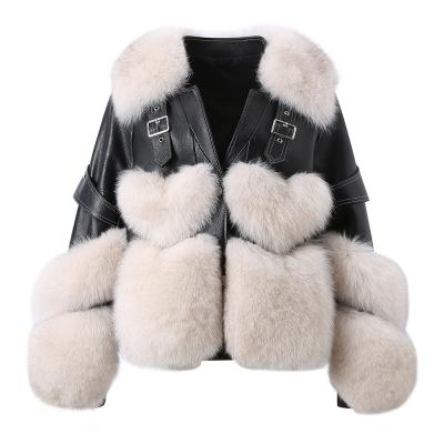 China New Arrivals High Quality Winter Fur Jacket Thick Warm Sheepskin Anti-Shrink Real Leather Trim Fox Fur Coat Women for sale