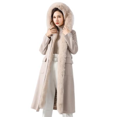 China Real Rabbit Fur Liner Women's Hooded Cashmere Coat S8603 Breathable High Quality Wool Coat for sale