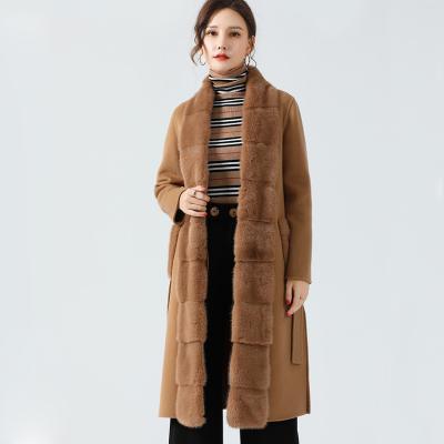 China New Arrival Real Woolen Coat Breathable With Handmade Mink Fur Trim Cashmere Jacket Women Coat for sale