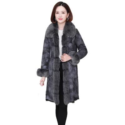 China Long Style Rabbit Fur Jacket Anti-Shrink Fox Fur Collar And Cuffs Overcoat Real Rabbit Fur Coats S7887 for sale