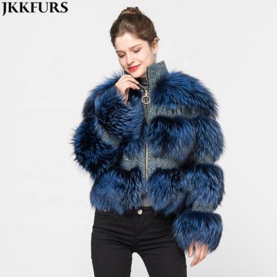 China Anti-wrinkle sale raccoon fur women winter real fur jacket warm warm blue color fashion coat for sale