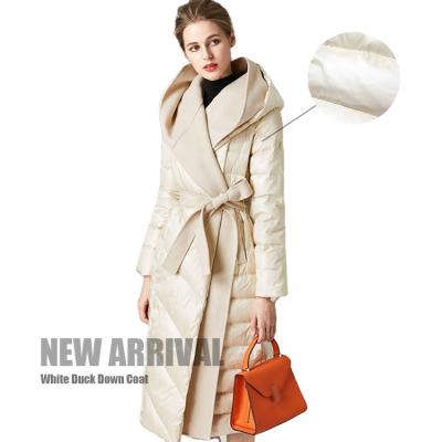 China New Arrival Women Hooded Winter Anti-Shrink Down Jacket Long Real Duck Down Coats White for sale