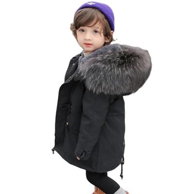 China New arrival winter 21 real rabbit fur lining anti-shrink coat and raccoon fur collar fur parka kids parka for sale