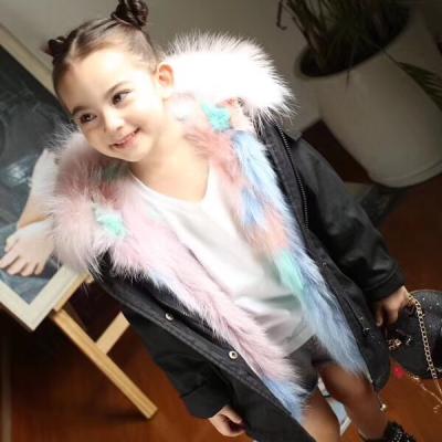 China 2021 Child Anti-shrink Good Quality Coat Real Raccoon Fur Lining And Hood Fur Parka Children Winter Overcoat for sale