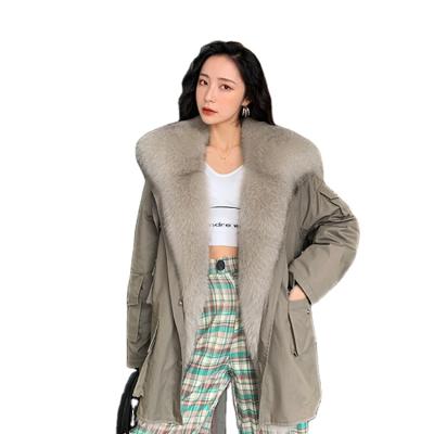 China Sustainable New Arrival Fox Fur Parka Real Rabbit Fur Lining Windproof Fur Parka For Women for sale