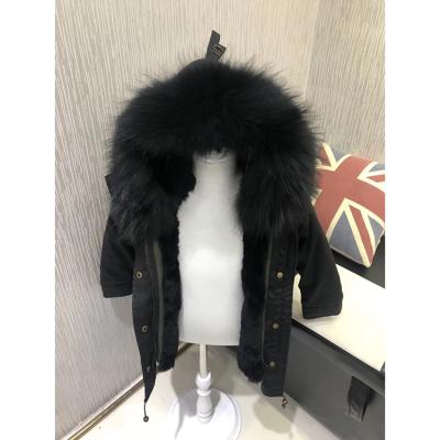 China New arrival real anti-shrink coat rabbit fur lining and raccoon fur collar fur parka kids parka for sale