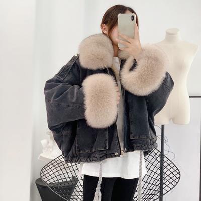 China New winter anti-shrink real Fox fur parka rabbit fur lining jacket women fashion fur parka for sale