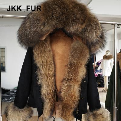 China High Quality Thick Fur Hood Parka Winter Women Anti-wrinkle Jacket With Real Raccoon Fur Collar for sale