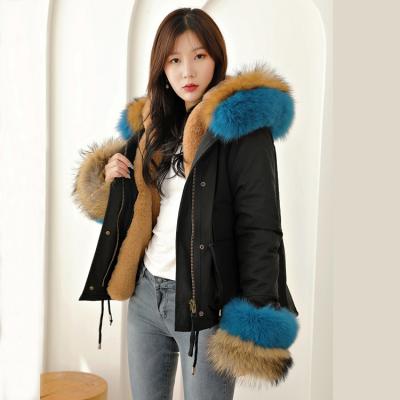 China Real raccoon fur jacket anti-shrink warm hooded overcoat for women winter warm thick parka for sale