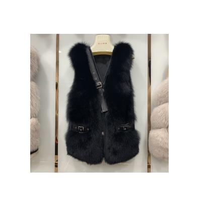 China New Design True Fox Fur Vest Fashion Winter Fluffy Women Vest S7937 Breathable Fur Vest for sale