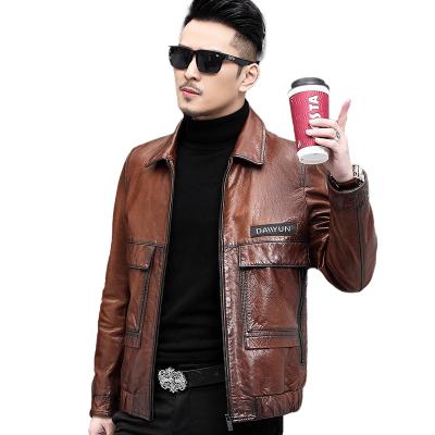 China 2021 New Men's Cattlehide Punk Leather Coat High Quality QUICK DRY Genuine Leather Collar Coat for sale