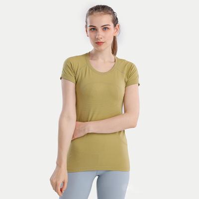 China Ladies Breathable Round Neck Droppshing Fitness Clothing Short Sleeve Gym Running Yoga Training Short Top Clothes for sale