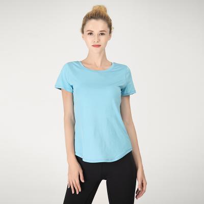 China 2021 New Breathable Round Neck Loose T-shirt Sports Lightweight Breathable Moisture Wicking Yoga Short Casual Top for sale