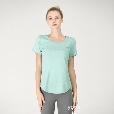 China Jogging Yoga Personality Cloth Professional Sports Fitness T-shirt Women Running Loose Irregular Short Sleeve Bare Edge Breathable for sale