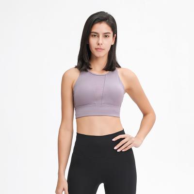 China 2021 new breathable training mesh sports bra splicing entry bra, high round neck gathers shockproof sports underwear womenshapewear for sale