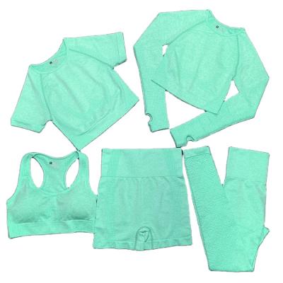 China Quick-drying fabric and professional moisture management China 5-piece polyester butt crack! crack! yoga shorts pants wear set for sale