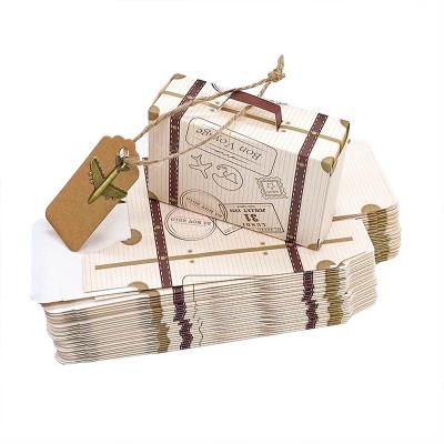 China Recycled Materials Suitcase Custom Candy Boxes Travel Classic Elegant Theme Gift Box Wedding Anniversary Birthday Party Favor Boxes Ivory Cardboard for sale