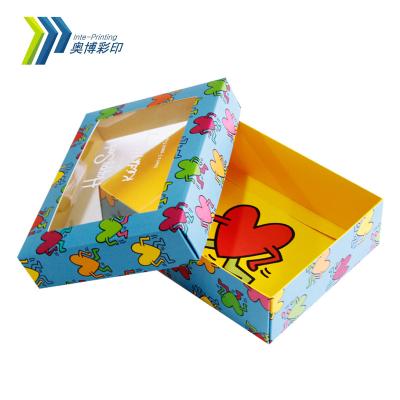 China Recycled Materials Ins Style Small Logo Style Lid And Base Socks Baby Bow Custom Cardboard Recycled Sock Gift Packaging Box With Clear PVC Window for sale