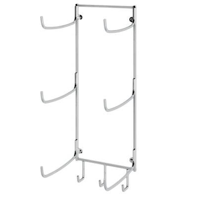 China Stable Chrome Metal Yoga Mat Rack Wall Mount Yoga Mat Storage Holder Sports Rack with 3 Hooks for Yoga Hanging Strap, Resistance Bands for sale