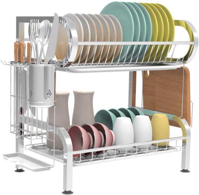 China Sturdy Structure Dish Drying Rack Stainless Steel 2-Tier Dish Rack Cutting Board Rack Dish Drainer for Kitchen Countertop Dish Drying Rack, Silver à venda