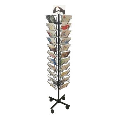 China Bookstores China Floor Manufacture Customized Revolving Greeting Card Rack 48 Pockets Metal Wire Magazine Rack For Bookstores And Gift Shops for sale