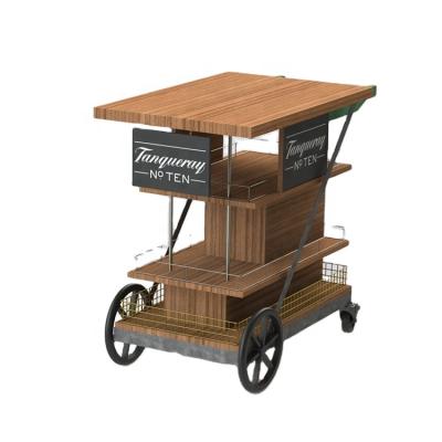 China Unique Designed Wooden Cart Shaped Cart Cart Display For Liquor And Wine Bottles for sale