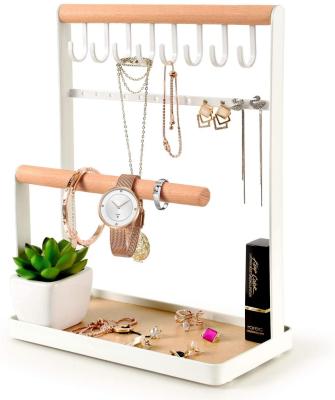 Chine Not Rust DeskJewelry Stand Holder 4 Tier Necklace Hanging Ring Organizer Earring Tray Tabletop Storage 8 Hooks 12 Holes Wooden Earrings à vendre