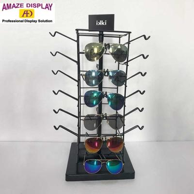 China Custom Design Rotatable Shape Metal Shaft Rotating Table Top 24 Pairs Sunglasses Display Stands for sale