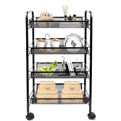 China Sturdy China 4 Tier Metal Rolling Structure Organizer Rack Storage Trolley Tower Stand Serving Trolley for Office Bathroom Kitchen Te koop