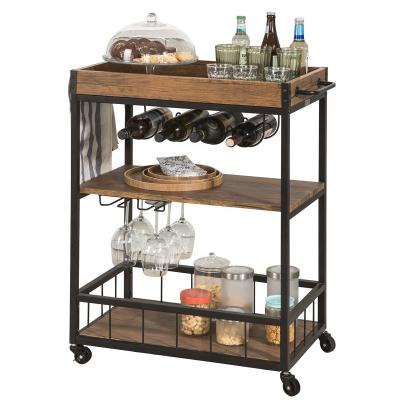 China Durable Bar Wine Serving Cart Home Mobile Kitchen Serving Cart Vintage Style Wood Metal Industrial Serving Cart à venda