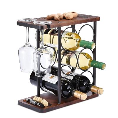 China Dining Customized Countertop Wine Rack With Glass Rack Wooden Wine Rack With Tray Perfect For Home Decor And Kitchen Storage Rack Te koop