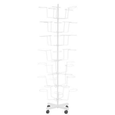 China Retail Shops Custom 7 Tier Metal Floor Covers Rotating Rack Hat Rack Adjustable Iron Hanger Display Storage Rack Head-wear 35 Hat Rack for sale