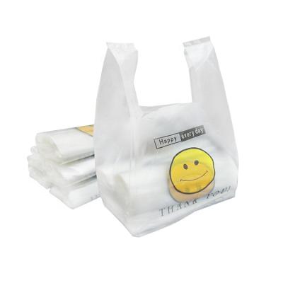 China Supermarket Recyclable Wholesale Degradable Material Special Packaging Single Layer Plastic Bag Can Be Customized Smiling Face Vest Bag for sale