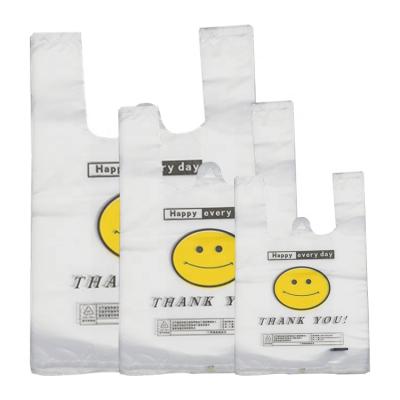 China Smiley Face Vest Bag Wholesale Special Medium Supermarket Recyclable Fully Degradable Material Large Single Layer PO Plastic Bag for sale