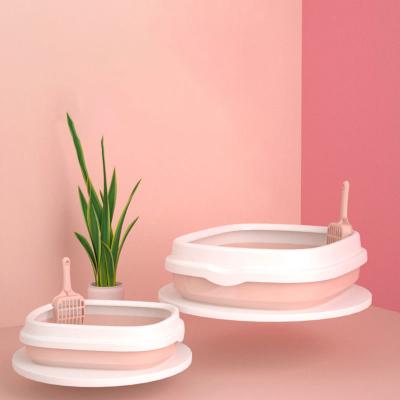 China Wholesale Viable Half Closed Plastic Double Cat Toilet Cat Sand Basin Prevent Splatter With Single Scoop Cat Litter Box for sale