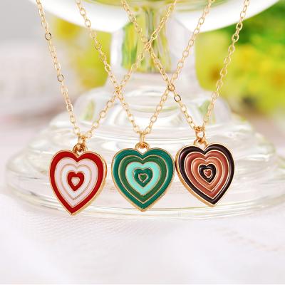 China FINETOO Hot Selling Oil Drop Love Necklace Multilayer Green CLASSIC Red Black For Ladies 2021 Most Popular Style for sale