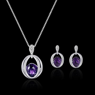 China FINETOO Fashion Ladies Fashion Ladies Other Blue Green Purple Crystal Zircon Stud Earrings Pendant Necklace Earrings Jewelry Set for sale