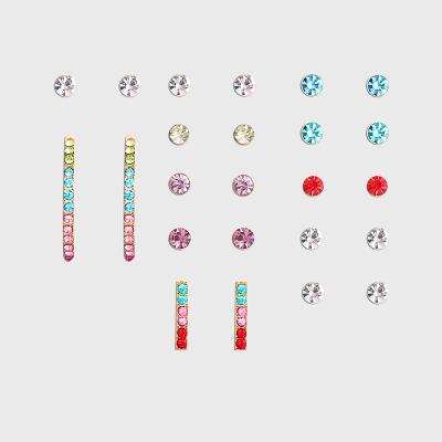 China Other CZ High Quality Multi Colors Zirconia Tiny Stud Earrings 12 Pairs Diamond Earrings Set For Women for sale