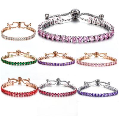 China White Adjustable Colorful Cubic Zircon Tennis Bracelets Rose Gold Plated Jewelry CLASSIC Hot Sale Bracelet For Women for sale