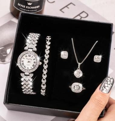 China Stopwatch Fashion Crystal 5 Pcs/6 Pcs/6 Pcs Luxury Full Watch Set Diamond Necklace Earrings Set Jewelry For Women Gift 2021 for sale