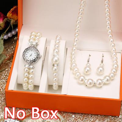 China FASHION Luxury Watch Set Elasticity Crystal Beads Pearls Necklace Charm Bracelet Drop Earrings Set Pearl Bracelet Fashion for sale