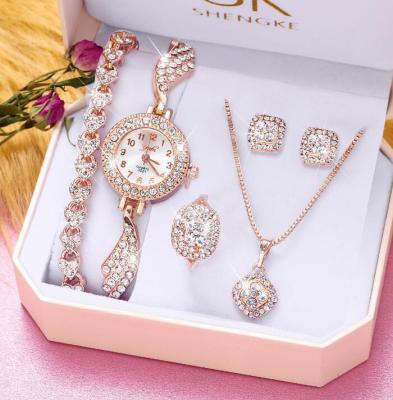 China Fashion Water Resistant Crystal Watch Set Including Full Necklace Earrings Rings Bracelets And Luxury Rings Set Jewelry For Women 2021 Gift for sale