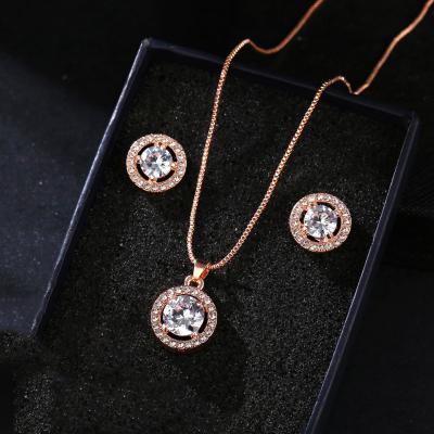 China 3/4PC Luxury FASHION Round Diamond Zircon Necklace Bracelet Earring Set For Women Wedding Jewelry Accessories for sale