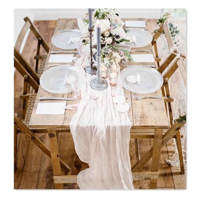 China Warm White Stripe Table Runner Party Wedding Decoration Table Runner Gauze Table Runner for sale