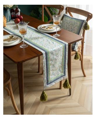 China Stripe Table decoration table runner with handmade tassel table runner printed for sale